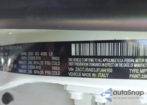 2018 Jeep Renegade Sport 4X4 from USA, damaged, VIN ZACCJBAB3JPJ44169